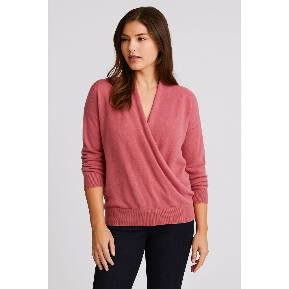 Saks Fifth Avenue 100% Cashmere Sweater Faux Wrap Mauve Pink Size L